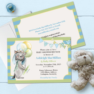 Aviator Wolf, Gestreept Baby shower Kaart