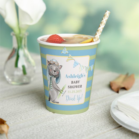 Aviator Wolf, Gestreept Baby shower Papieren Bekers (Insitu)