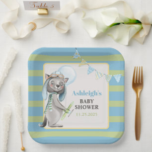 Aviator Wolf, Gestreept Baby shower Papieren Bordje