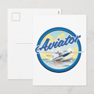 Aviator zeevliegtuig blauw logo feestdagenkaart