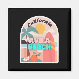 Avila Beach Retro Pastel Kleuren Palmboom Zon En Magneet