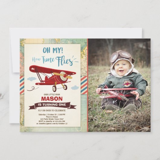 Avion Anniversaire Invitation Heure des vols Avion (Devant)