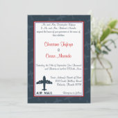 Avion Faire-part de mariage 5x7 bleu/rouge (Debout devant)