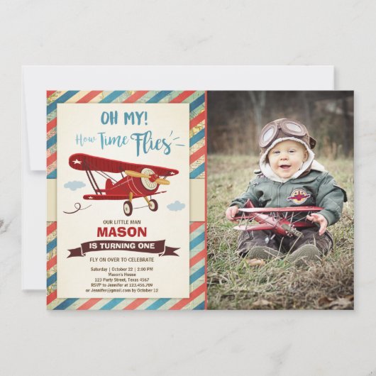 Avion Invitation Anniversaire Heure des vols Avion (Devant)