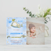 Avion Invitations Anniversaire Bleu Orange avec ph (Debout devant)