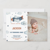 Avion Invitations Anniversaire Gris Brown avec pho (Devant)