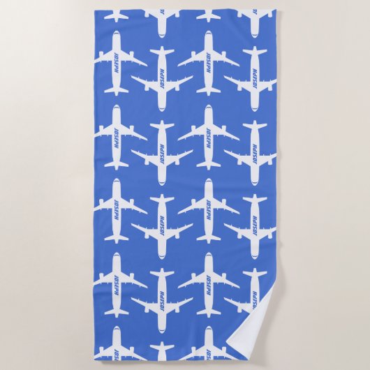 Avion nom personnalisé serviette de plage (Devant)