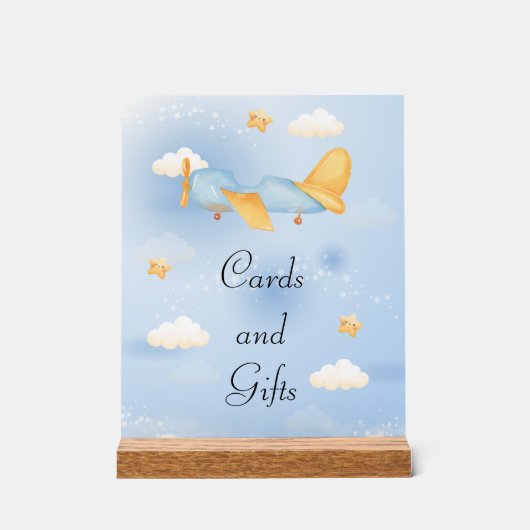 Avion, Nuages & Etoiles, Bleu, Bébé garçon, mignon (Recto)