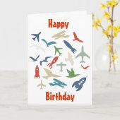Avion, roquettes et carte d'anniversaire d'oiseaux (Fleur jaune)