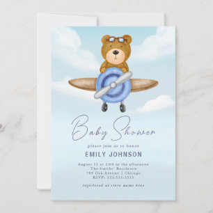 Avion Teddy Bear Boy Baby shower Invitation