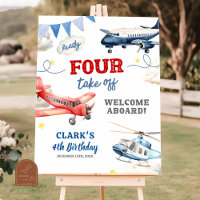 Avion Theme Boy 4ème anniversaire Affiche de bienv
