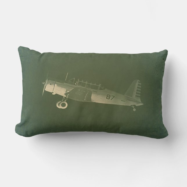 Avion Vintage #87 Coussin Lumbar au coton vert (Recto)