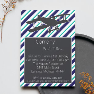 Avion Vintage de la marine Turquoise Invitation d'