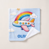 Avion Whimsical Passanger avec arc-en-ciel (Gant de toilette)