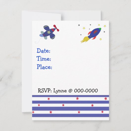 Avions et roquettes Invitation d'anniversaire (Dos)