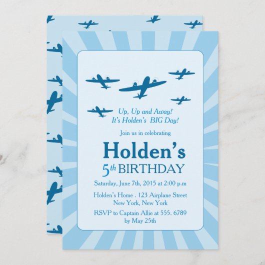 Avions Invitations fête d'anniversaire (Devant / Derrière)