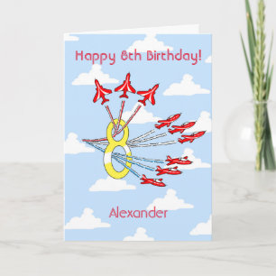 Avions Red Jet - 8e carte d'anniversaire (Ciel ble
