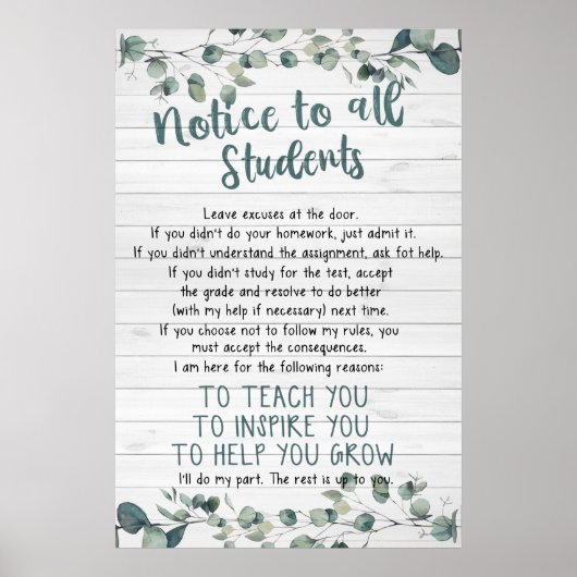 Avis À Tous Les Étudiants Poster Pour La Salle De  (Devant)