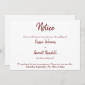 Avis Burgundy Reporté Faire-part Mariage (Devant / Derrière)