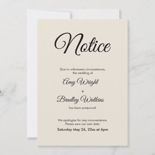 Avis de crème Faire-part Mariage reporté (Devant)