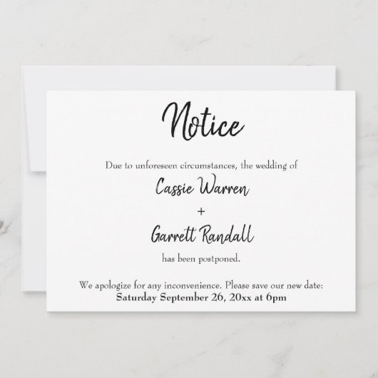 "Avis" Faire-part Mariage reporté (Devant)