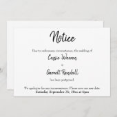 "Avis" Faire-part Mariage reporté (Devant / Derrière)