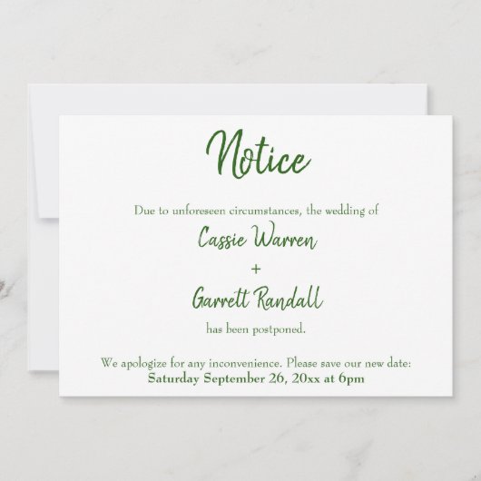 Avis Faire-part Mariage repoussé blanc vert (Devant)