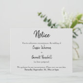 "Avis" Mariage reporté noir sur la carte gris (Debout devant)