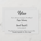 "Avis" Mariage reporté noir sur la carte gris (Devant / Derrière)