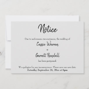 "Avis" Mariage reporté noir sur la carte gris
