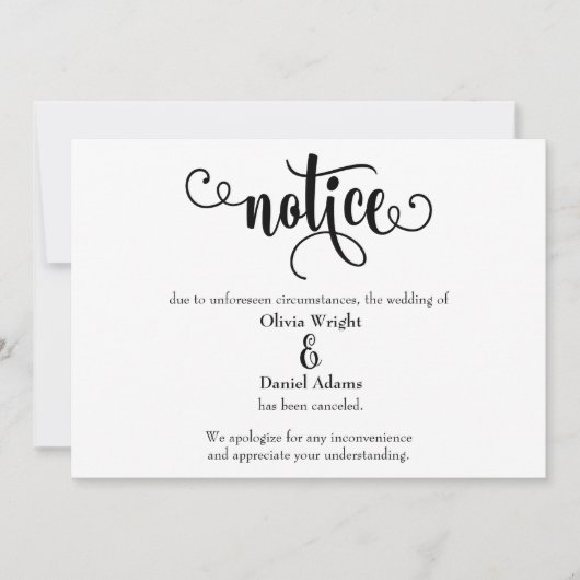 Avis Typographie Faire-part de Mariage Annulé (Devant)