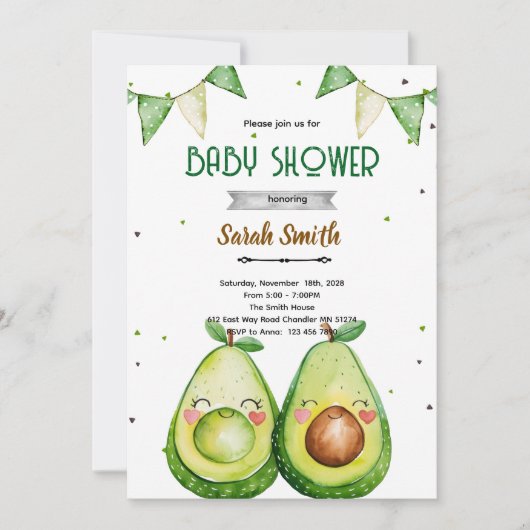 Avocado Baby Shower Invitation (Devant)