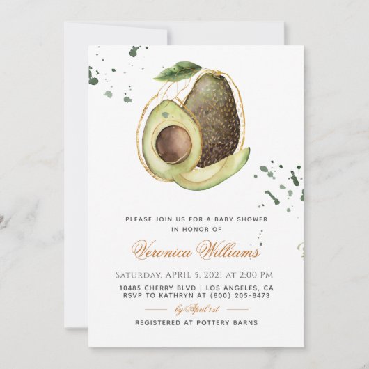 Avocado Baby shower Uitnodiging (Voorkant)