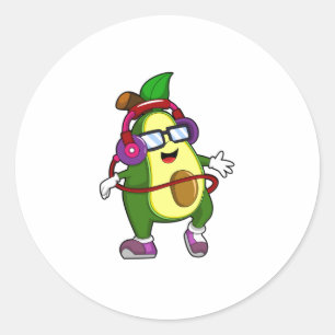 Avocado bij Muziek met Hoofdtelefoon Ronde Sticker