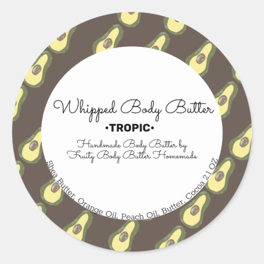 Avocado Body Butter Bath Branding Packaging Ronde Sticker (Voorkant)