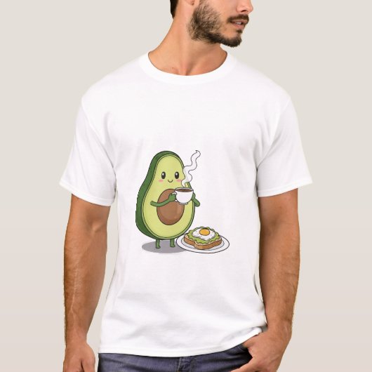 Avocado drinking coffee and eating avocado on toas t-shirt (Voorkant)