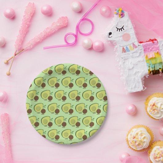 Avocado en Pit Cartoon Character Pattern Papieren Bordje (Feest)