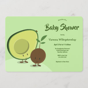 Avocado en Pit Cartoon Food Theme Baby shower Kaart