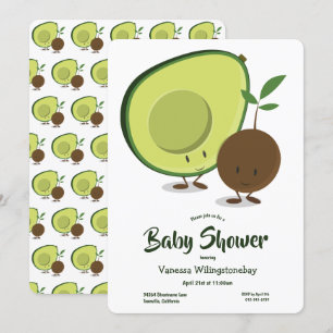 Avocado en Pit Cartoon White Green Baby shower Kaart