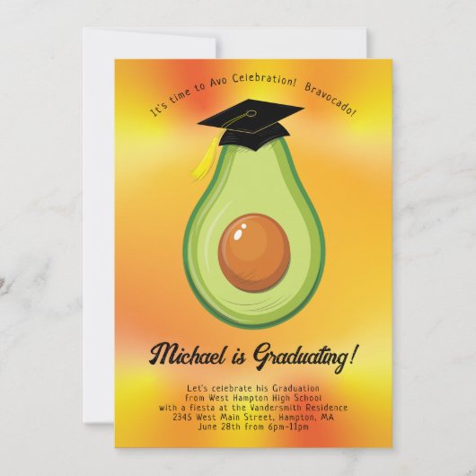 Avocado Graduation Party Invitation Fiesta Kaart (Voorkant)
