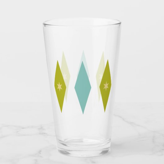 Avocado Green Aqua Stars & Diamonds Mid Century Glas (Voorkant)