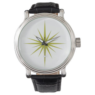 Avocado Green Atomic Starburst Mid Century Modern Horloge