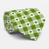Avocado Green Heart Plaid Gingham Retro Neck Tie Stropdas (Opgerold)