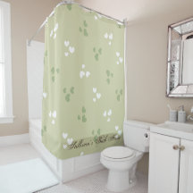 Avocado Green Love Hearts Shower Curtain