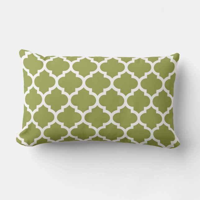Avocado Groen Wit Marokkaans Quatrefoil Patroon #5 Kussen (Voorkant)