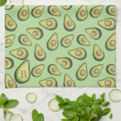 Avocado Illustrated Pattern Green Monogram Theedoek (Gevouwen)