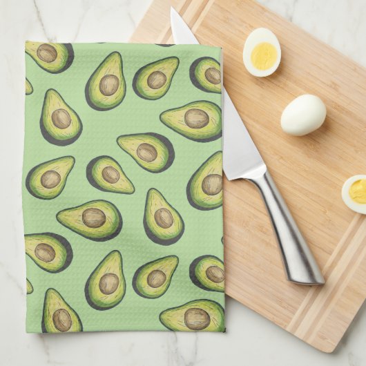 Avocado Illustrated Pattern Green Monogram Theedoek (Quarter Fold)