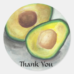 Avocado in Waterverf Dank u wel Ronde Sticker