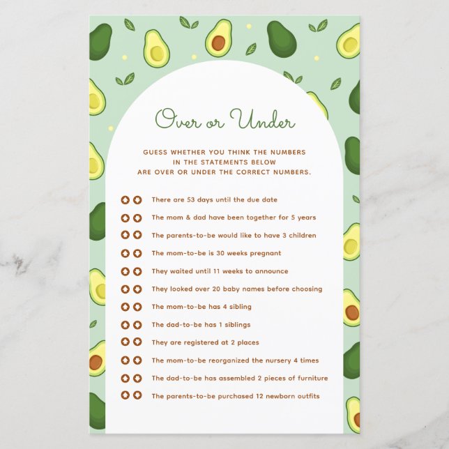Avocado over of onder Baby shower spel (Voorkant)