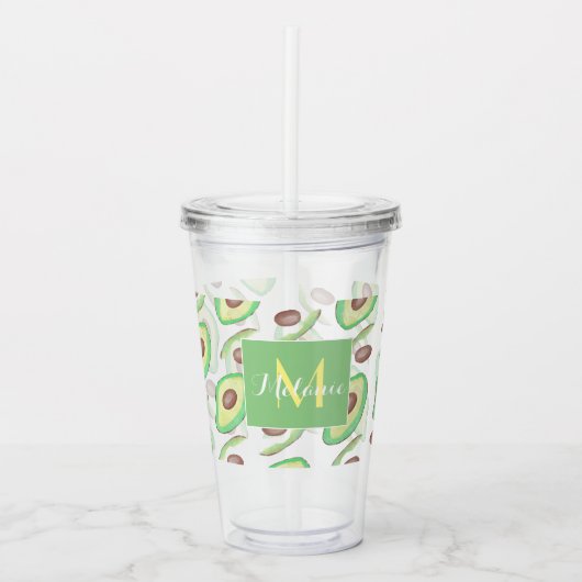 Avocado Pattern Hand Drawn Name Monogram Acryl Drinkbeker (Voorkant)
